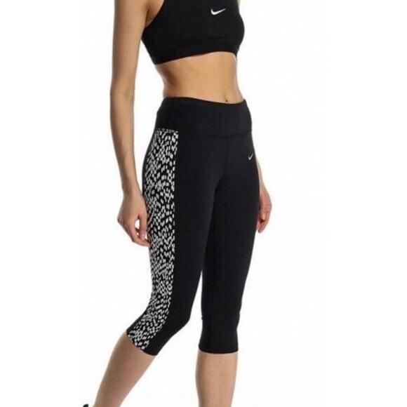 Nike Women's Dri-Fit Running Capri Black Leggings XS - Picture 1 of 8